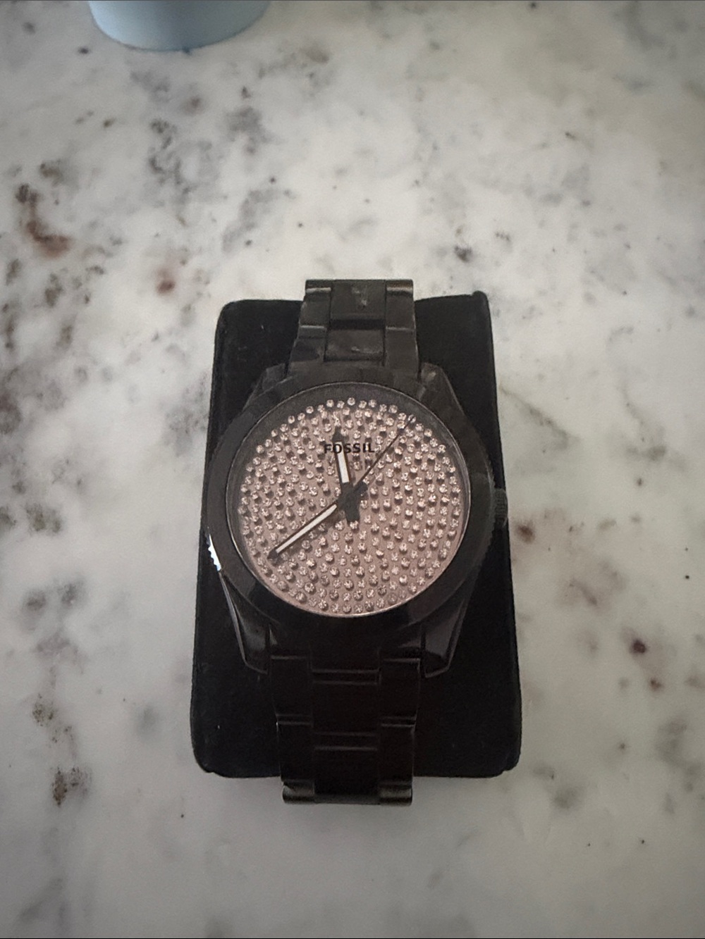 Fossil Women's Black Bracelet Watch with Rose Gold Crystal Dial